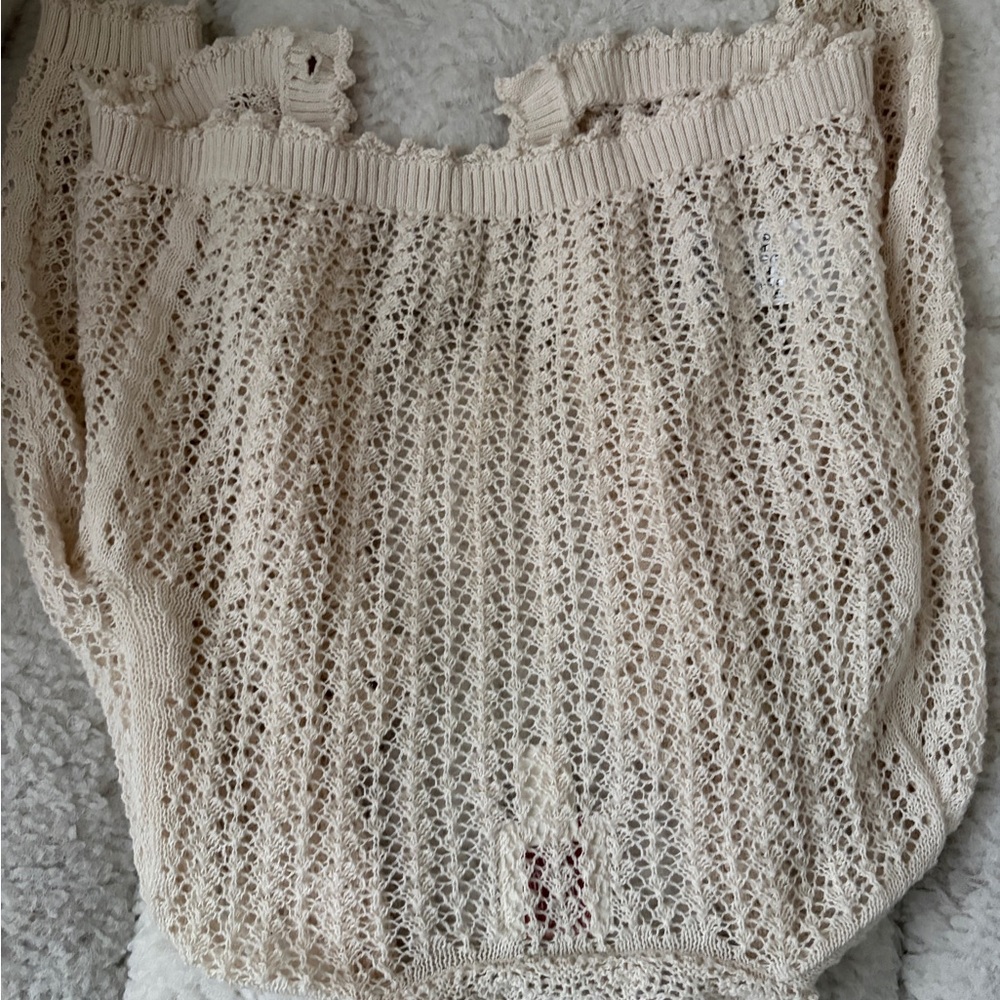 Doen & Gap Cream Openwork Ruffle-Trim Cardigan - Picture 3 of 3